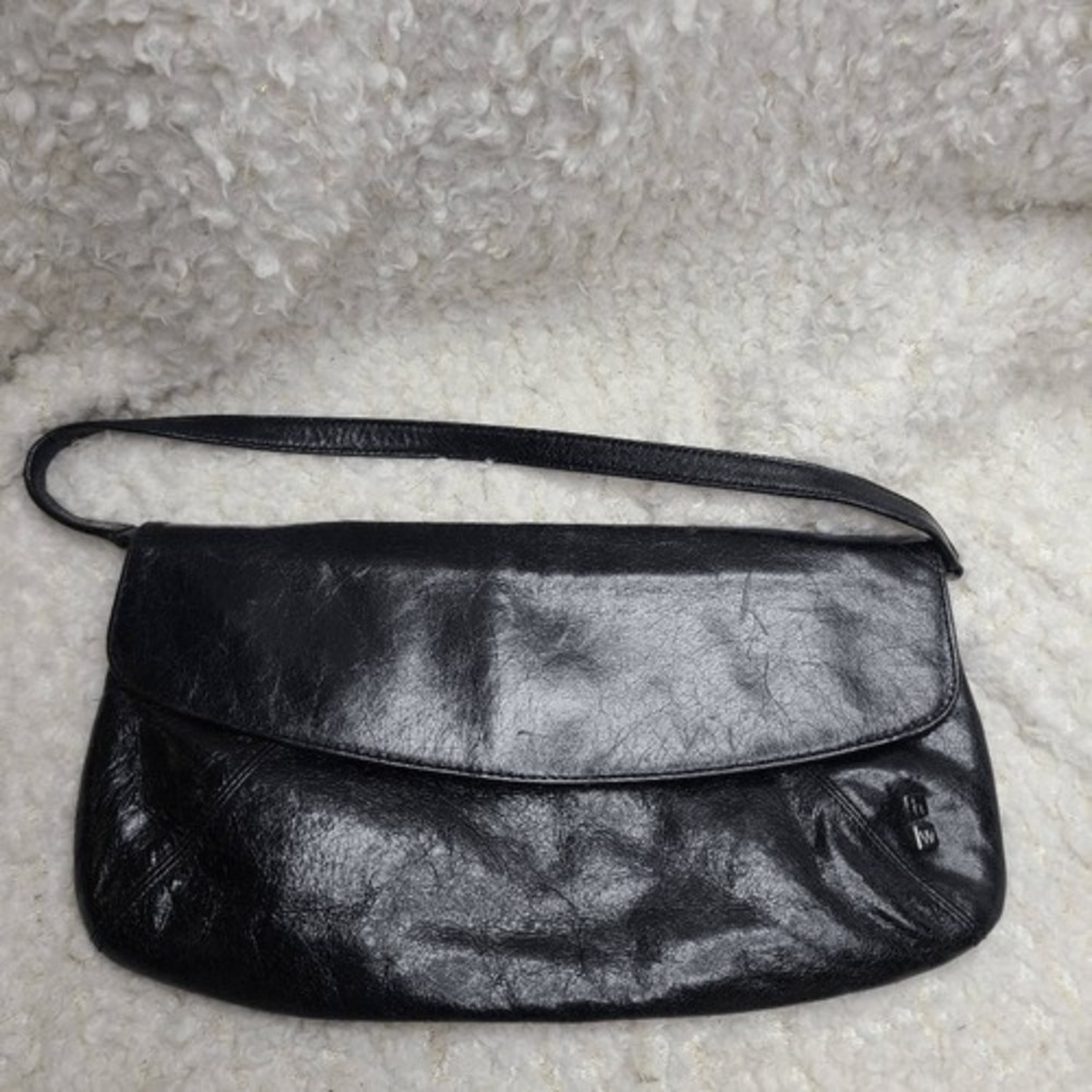 Helen Welsh Black Leather Convertible Shoulder Bag Clutch Wristlet